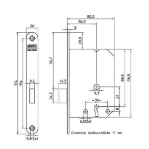 Mechanisch kastslot (incl 2 sleutels) RVS 1256