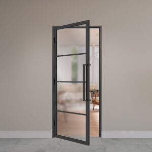 stalen scharnierdeur 4 vaks mat glas sfeer