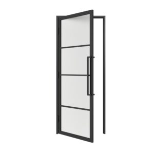 stalen scharnierdeur met kozijn mat glas 4 vaks