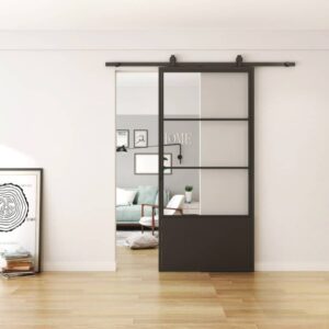 stalen schuifdeur 3 vaks met kick plate helder glas