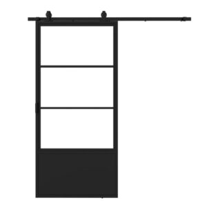 stalen schuifdeur 3 vaks met kickplate blank glas