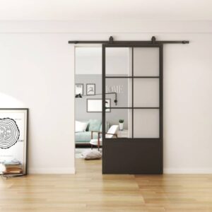 stalen schuifdeur 6 vaks met kickplate helder glas