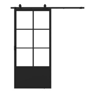 stalen schuifdeur 6 vaks met kickplate helder glas