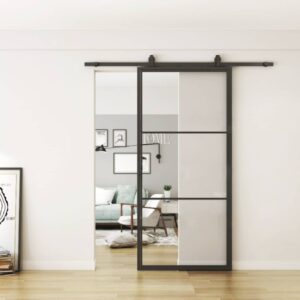 stalen schuifdeur 3 vaks helder glas zwart