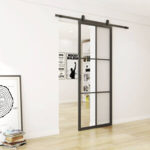 zwarte stalen schuifdeur 6 vaks helder glas