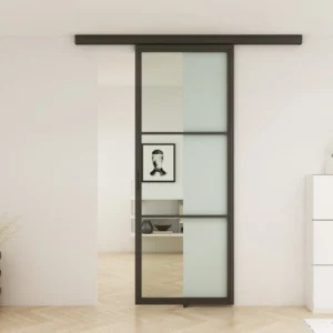 schuifdeur zwart met glas binnen