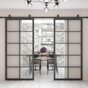 dubbele stalen schuifdeur 10 vaks helder glas