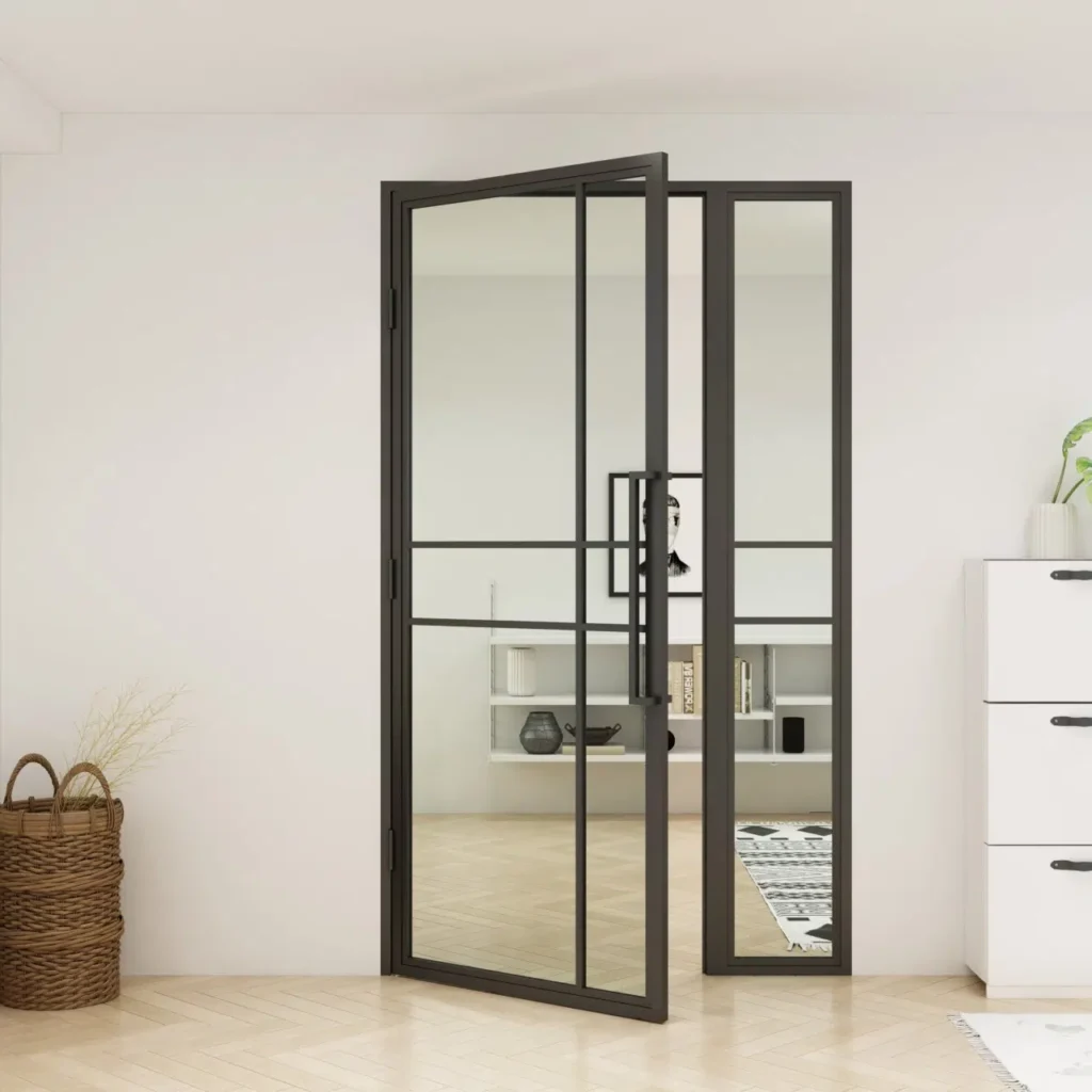 stalen scharnierdeur met paneel 6 vaks glas